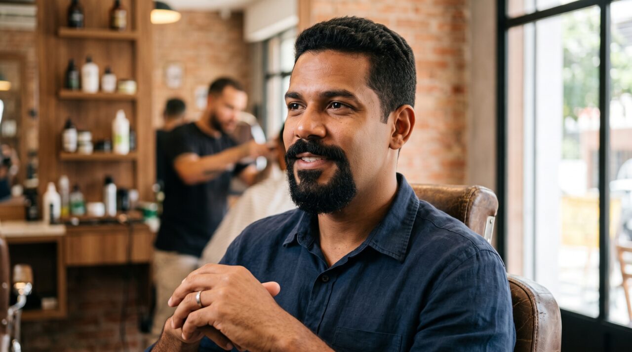 Barba falhada não precisa ser raspada toda vez que cresce: alguns comprimentos conseguem misturar melhor as áreas vazias e deixar o desenho muito mais uniforme