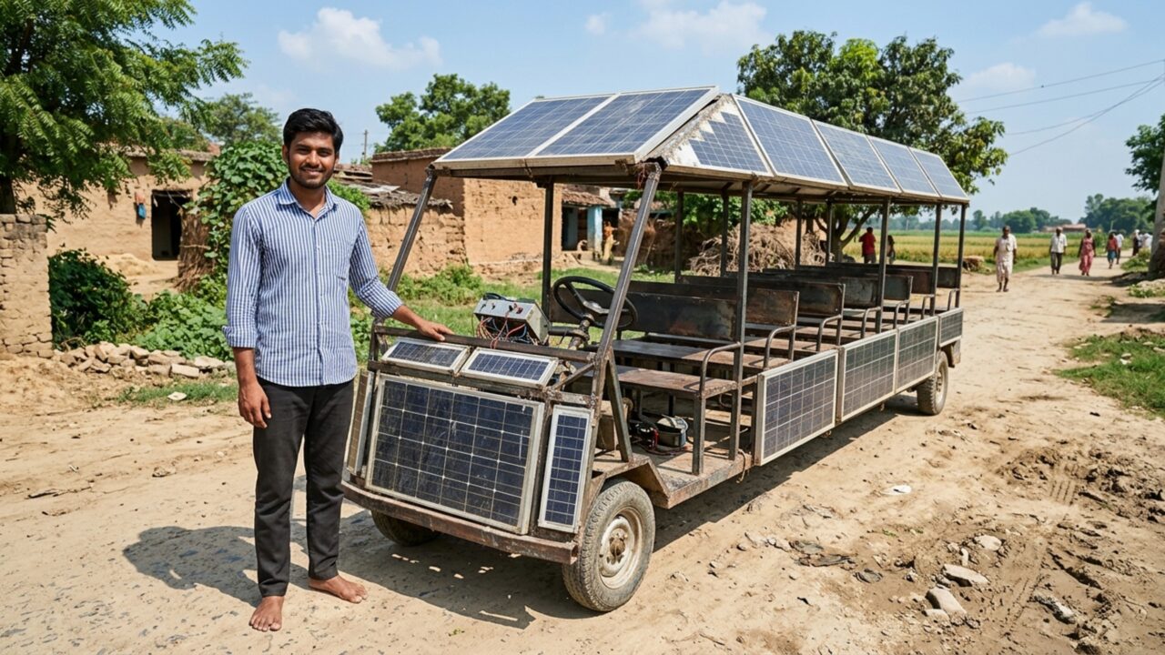 Aos 22 anos, ele juntou peças de ferro-velho, montou um veículo movido a energia solar com sete lugares gastando o equivalente a 115 dólares, e afirma que o carro roda 200 quilômetros só com a luz do sol