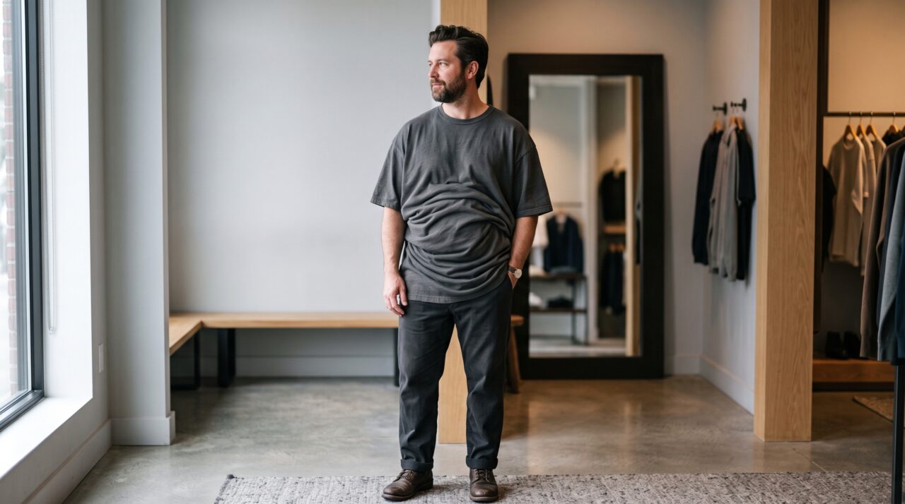 Comprar roupa maior para esconder a barriga parece fazer sentido, até o excesso de tecido aumentar visualmente o corpo inteiro