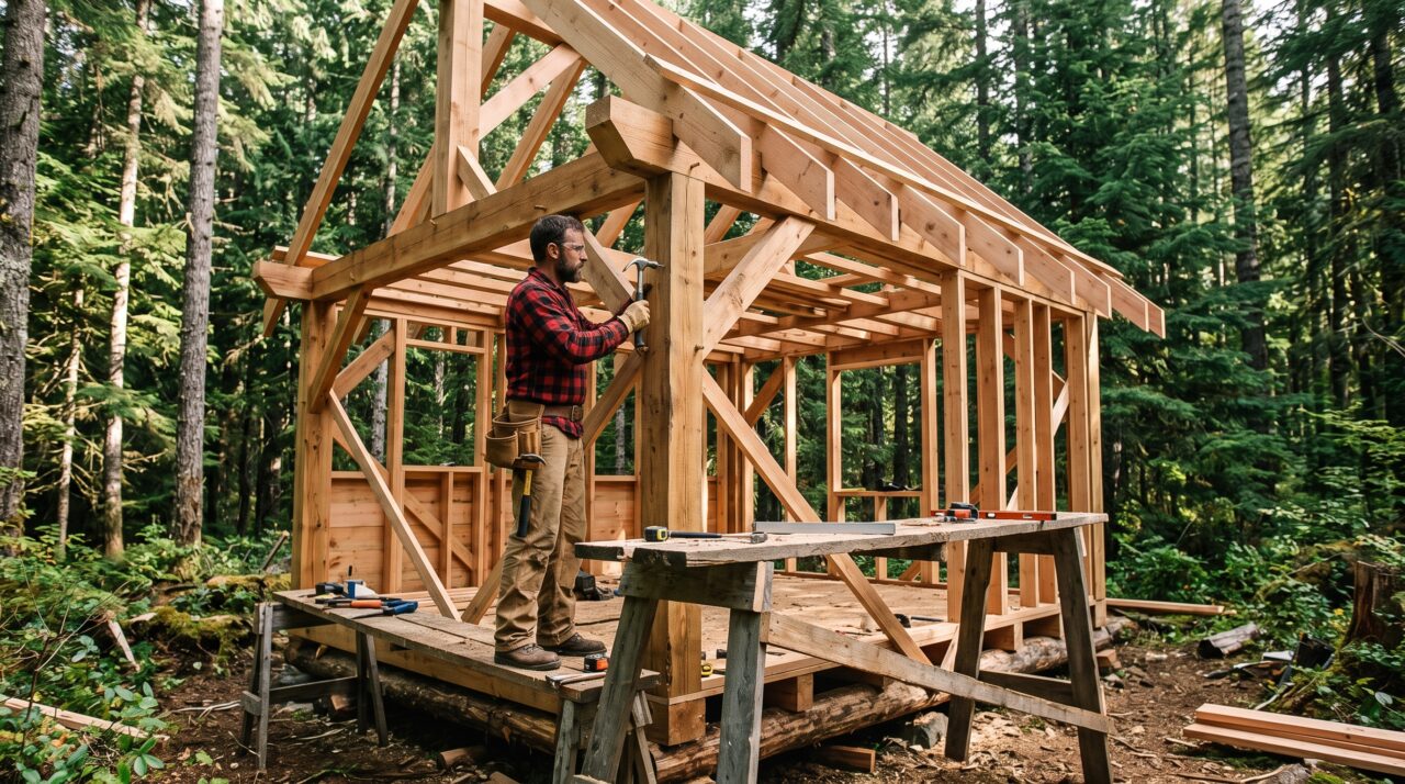 Ele construiu uma cabana de madeira no meio da floresta usando apenas as suas mãos e muita disposição; o resultado impressiona