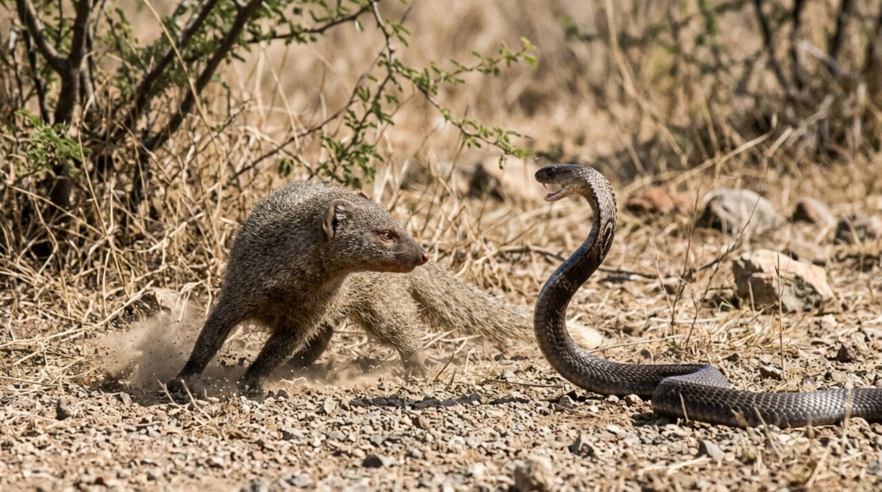 Pesando menos que muitos gatos domésticos, este predador consegue enfrentar serpentes venenosas graças a reflexos rápidos, ataques repetidos e uma resistência incomum a determinadas toxinas