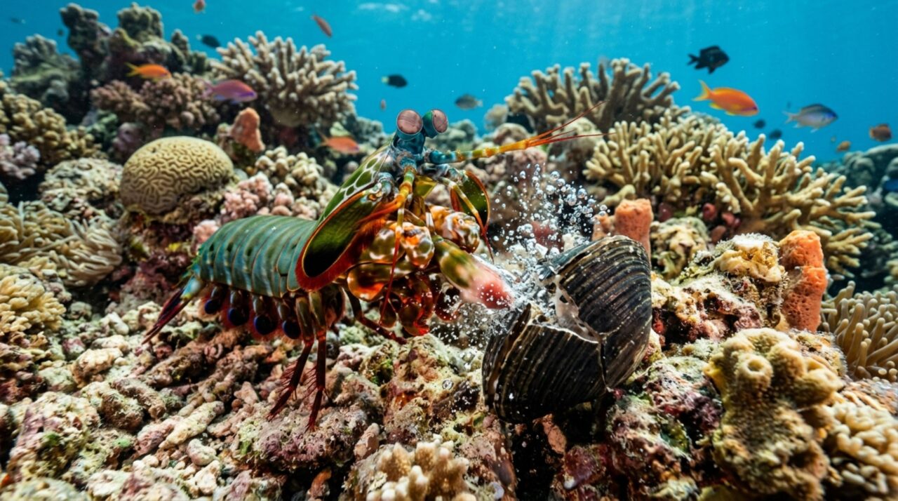 Escondido em águas tropicais rasas, um pequeno crustáceo possui apêndices especializados que aceleram tão rapidamente durante o ataque que o impacto pode ser acompanhado por fenômenos de cavitação dentro da própria água