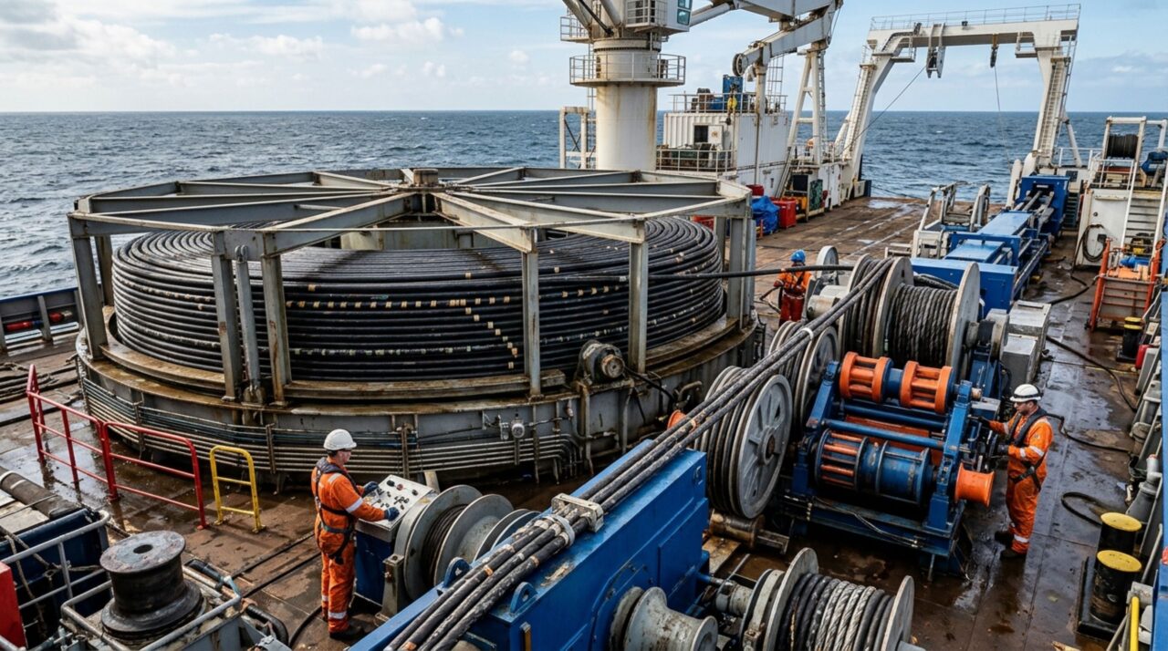 Sistemas de armazenamento e controle de tensão garantem a integridade dos cabos durante o lançamento no mar
