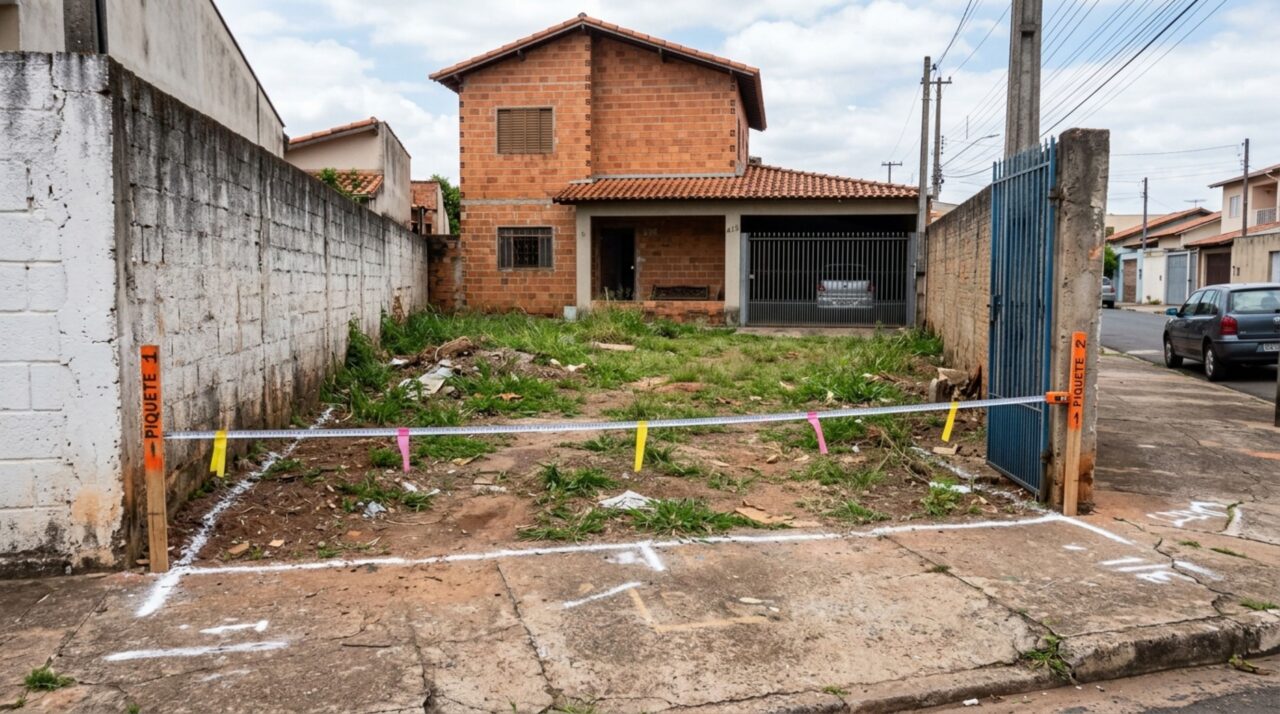 Casal compra terreno para construir a casa dos sonhos, termina a obra e, ao instalar o portão definitivo, descobre divergência entre a frente usada na construção e a matrícula
