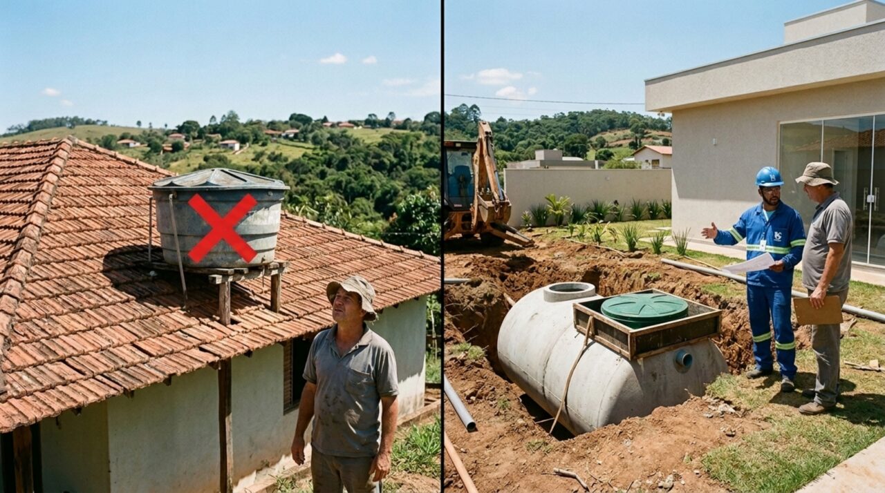 Adeus caixa d’água de fibra no telhado: o reservatório subterrâneo que dispensa bomba elétrica, não cria biofilme e já está presente em um terço das casas novas no interior de São Paulo