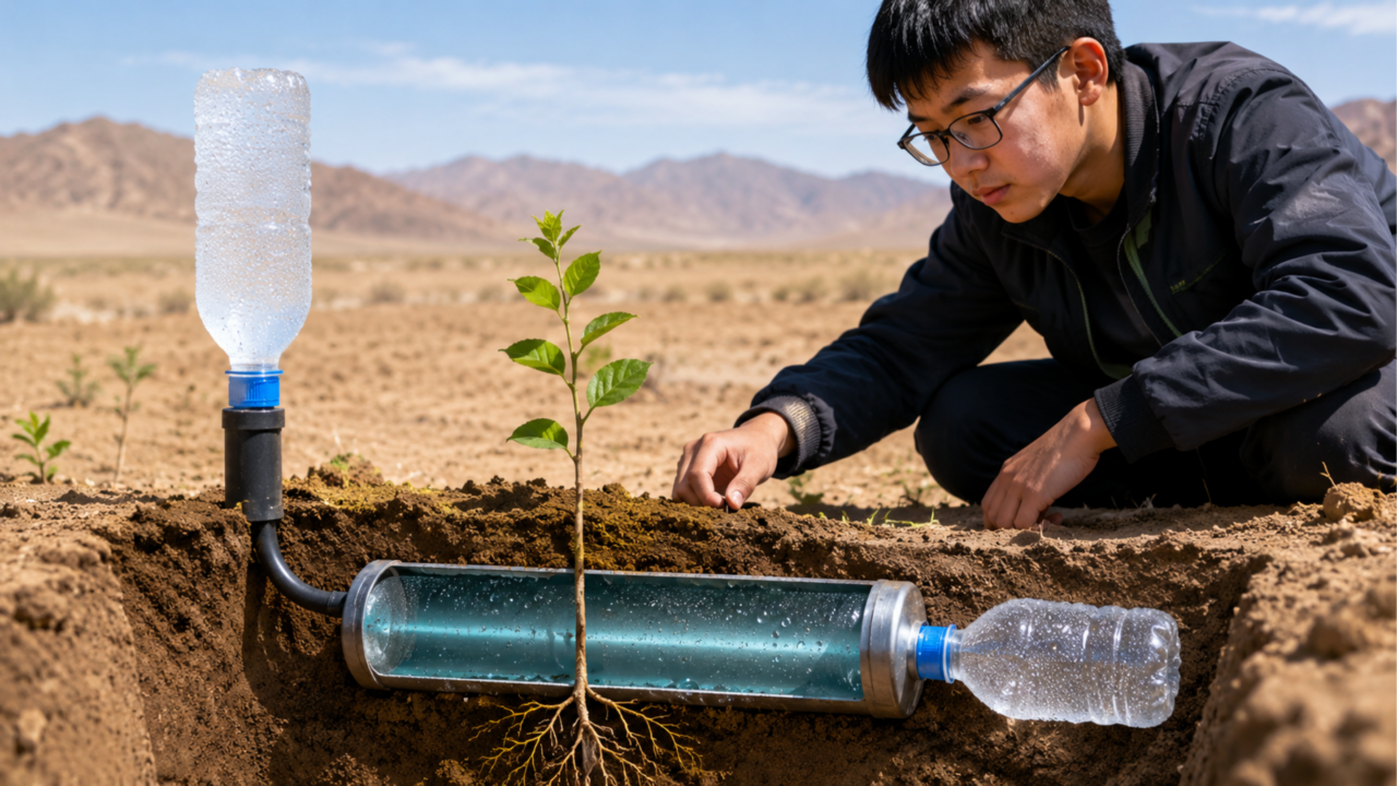 Estudante de 14 anos desenvolve sistema autônomo de irrigação que utiliza tubos e garrafas plásticas para extrair água em áreas áridas