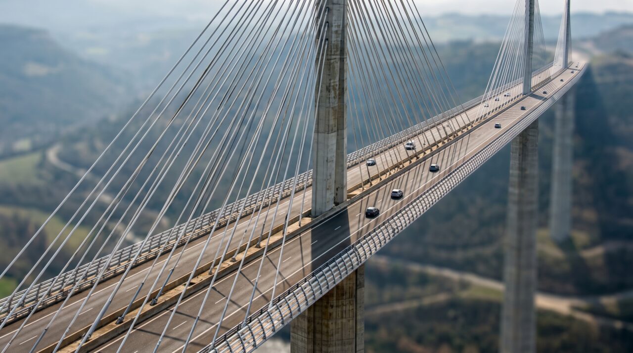 Sete pilares sustentam uma estrada de 2,46 km sobre este vale francês, e um deles transforma a ponte em uma estrutura mais alta que a Torre Eiffel