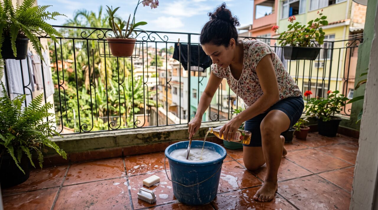 Misturar sabão de coco ralado com vinagre de maçã para lavar a varanda: por que essa mistura antiga solta a sujeira pesada do piso sem precisar de esforço