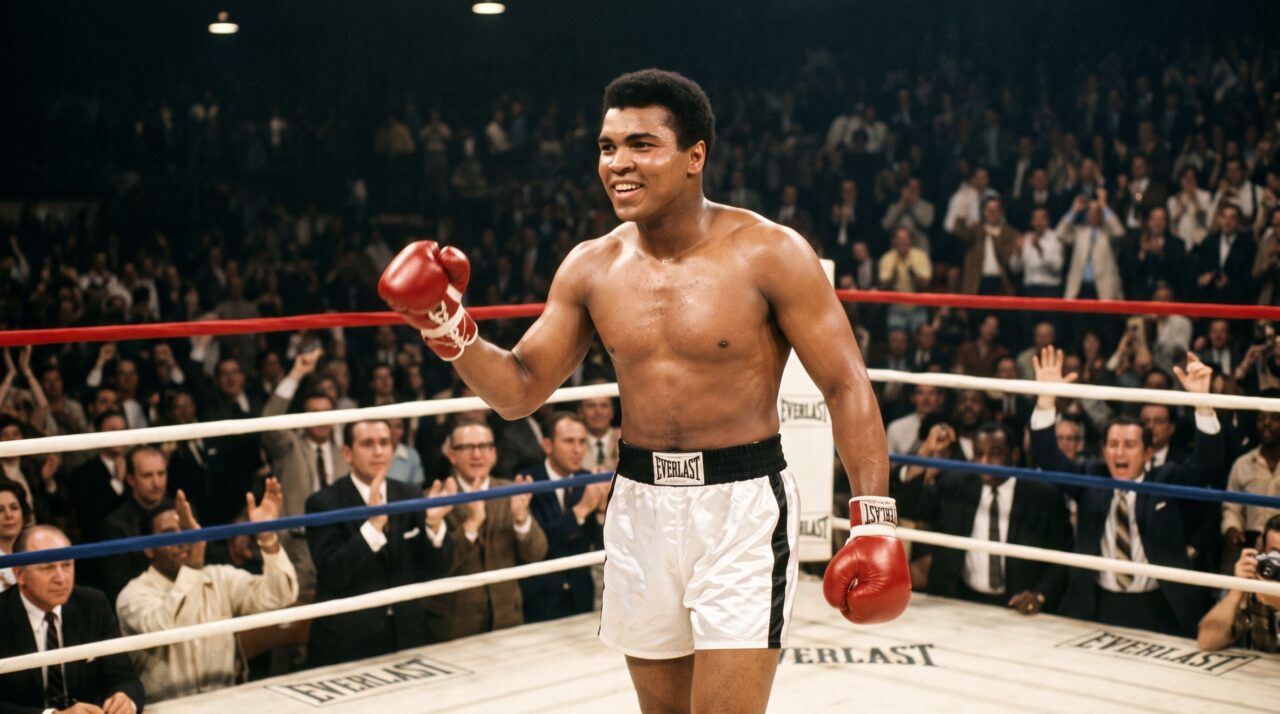 A frase de Muhammad Ali sobre coragem e assumir riscos na vida.