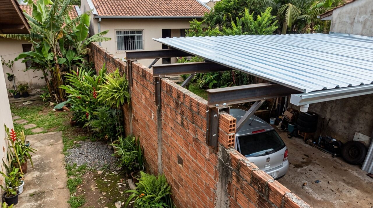 Família relata muro compartilhado perfurado pelo vizinho para apoiar a cobertura de uma nova garagem