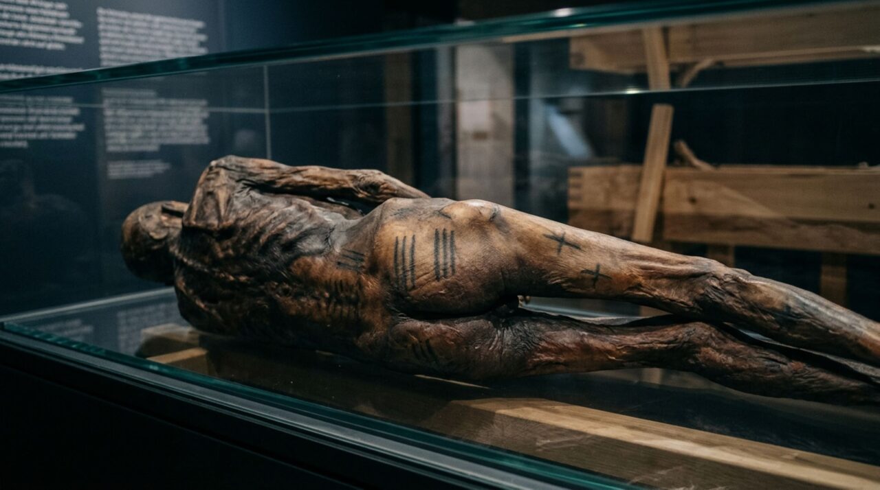 Ötzi entrou no gelo há 5.300 anos com 61 tatuagens geométricas espalhadas principalmente perto das articulações, e muitas coincidem com regiões do corpo que apresentam sinais de desgaste