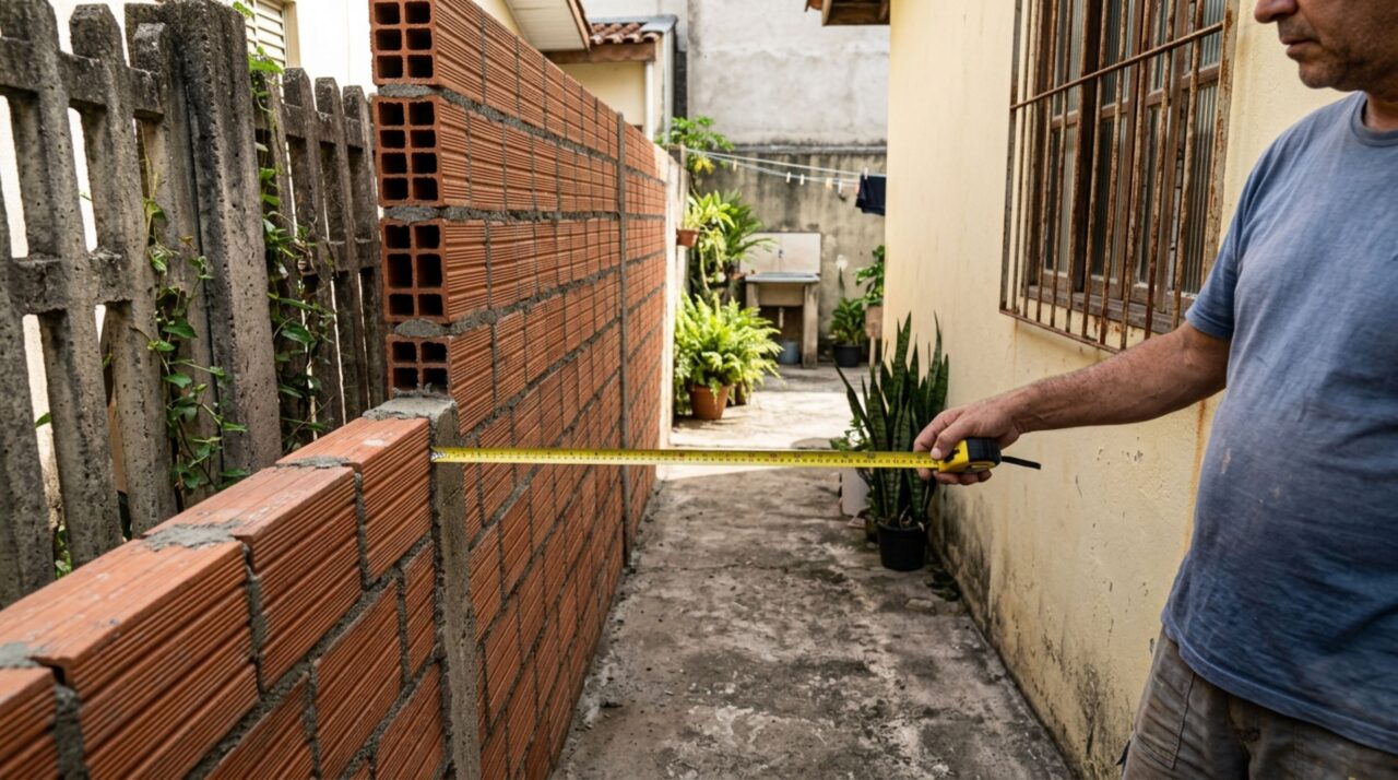 Família volta de viagem e descobre que novo muro do vizinho avançou sobre seu corredor lateral, ela pede a retirada e o vizinho propõe pagar pela faixa ocupada