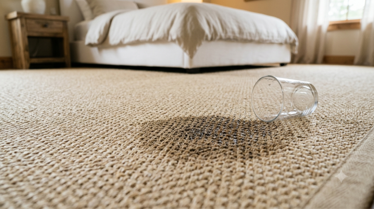 O piso de sisal no quarto parecia perfeito, mas um simples copo derramado revelou seu maior problema
