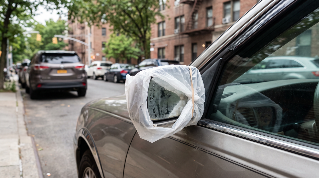 O que significa um saco de plástico no retrovisor de um carro estacionado Descubra como pode ‘salvar’ o seu veículo