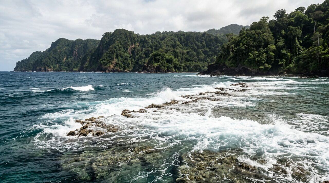 Recifes de corais e vegetação fechada criam uma barreira natural ao redor da ilha