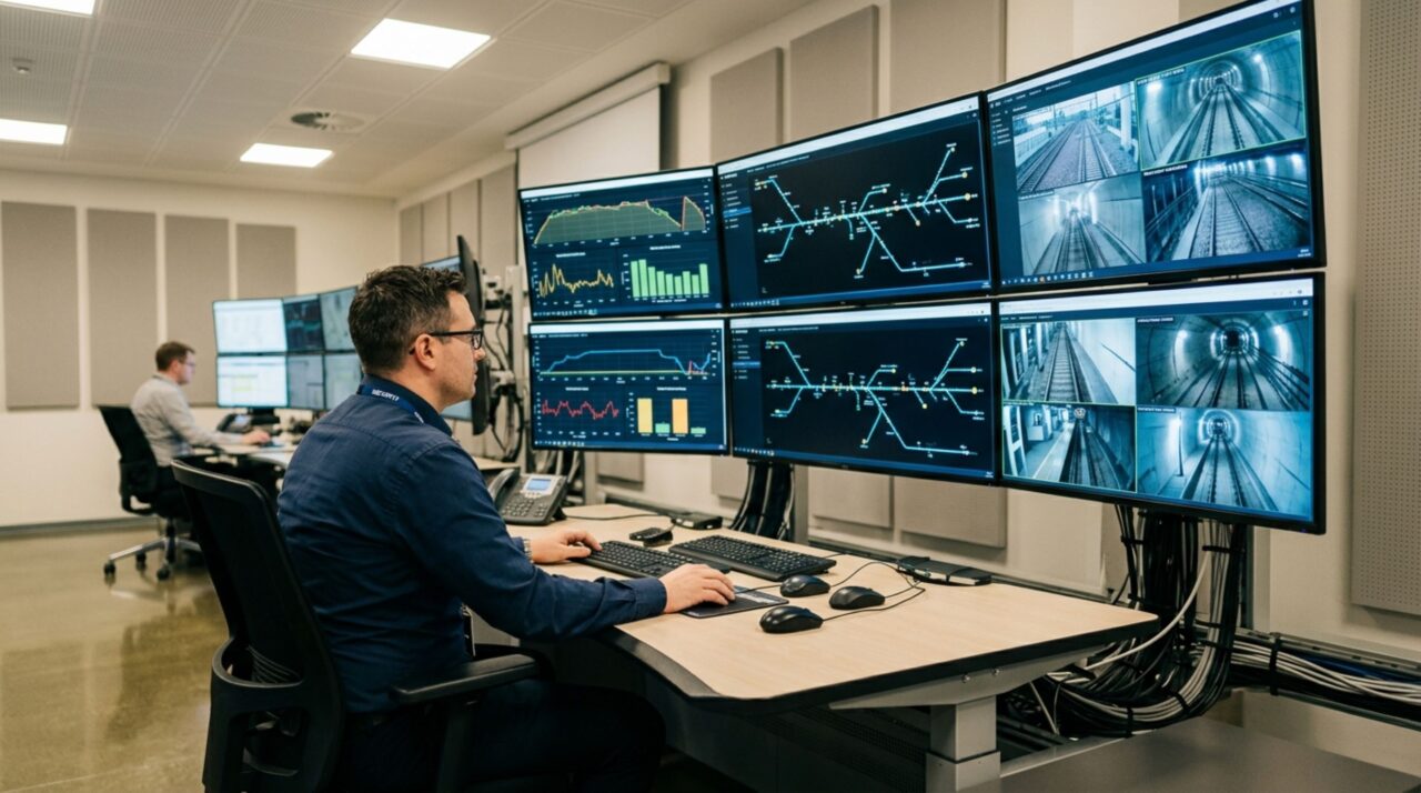 Centro de operações em Perth monitorando a rede ferroviária autônoma de longa distância