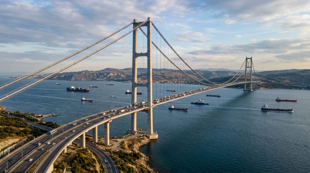 Com quase 2,7 quilômetros de comprimento e um vão principal sustentado por cabos, esta ponte foi construída sobre uma região sujeita a terremotos e ventos fortes, mantendo a navegação pelo Golfo de İzmit