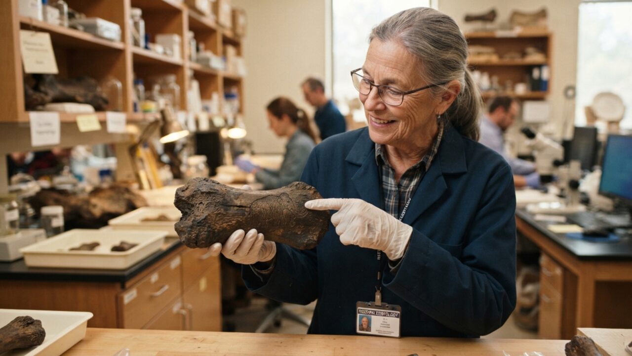 Caçador de fósseis leva para casa um pedaço de osso, começa a limpá-lo e percebe um desenho gravado que especialistas dataram em pelo menos 13 mil anos