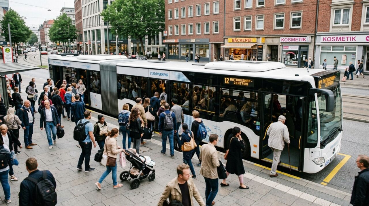 Com mais de 20 metros de comprimento e um sistema capaz de rebaixar a suspensão junto à calçada, este ônibus foi projetado para facilitar o embarque rápido de passageiros sem depender de plataformas altas nas estações