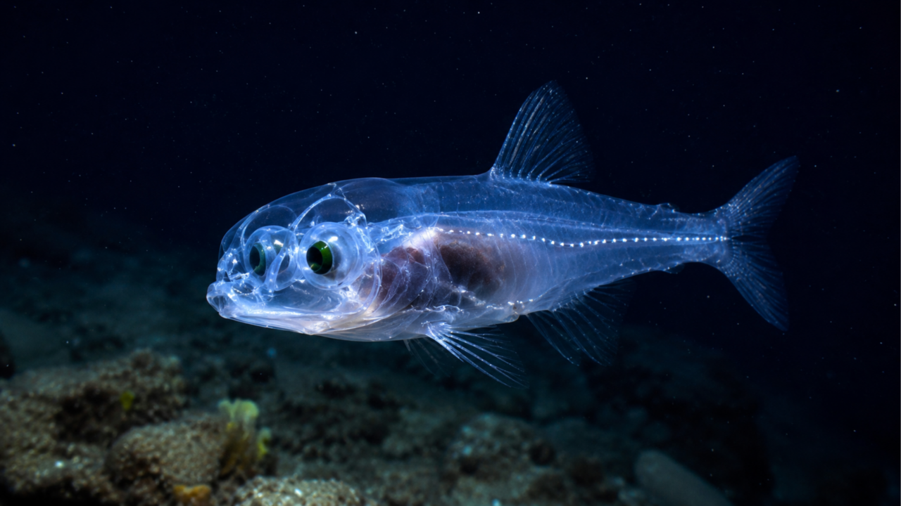 Peixe fantasma com cabeça e olhos transparentes como tubos é filmado no fundo do mar em registro raríssimo
