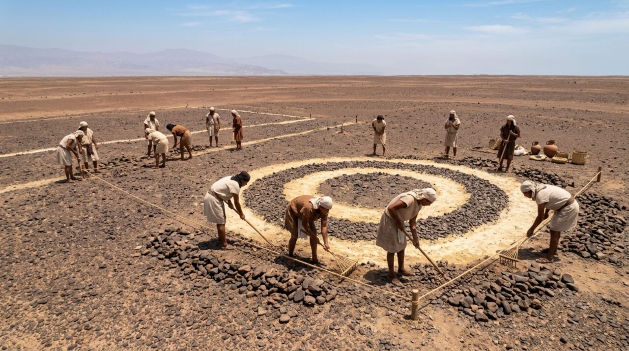 As Linhas de Nazca foram formadas ao remover a camada escura do deserto para expor o terreno mais claro e criar desenhos em grande escala