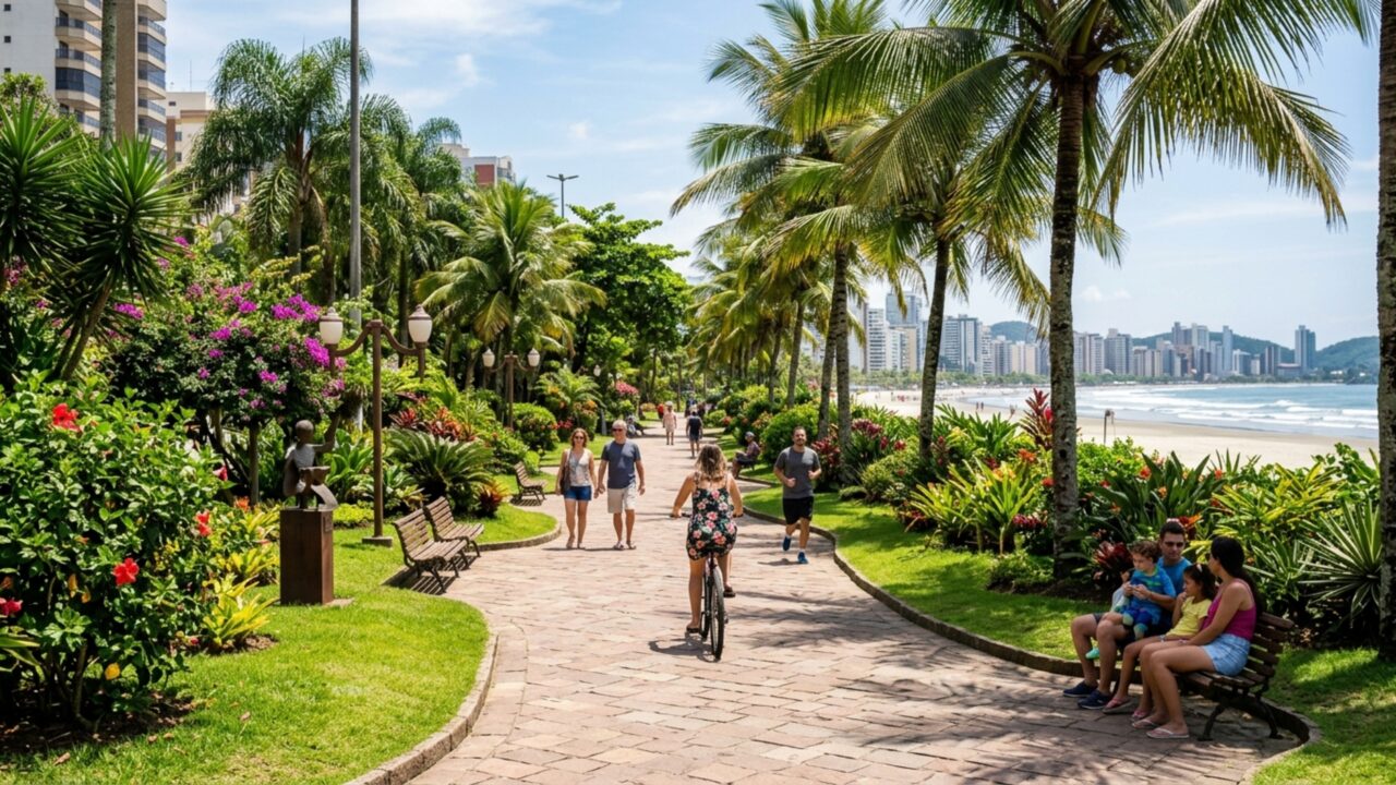 Cidade a apenas 72 km de São Paulo combina 7 km de praia, enorme jardim à beira-mar, hospitais, comércio forte e qualidade de vida entre as maiores do país