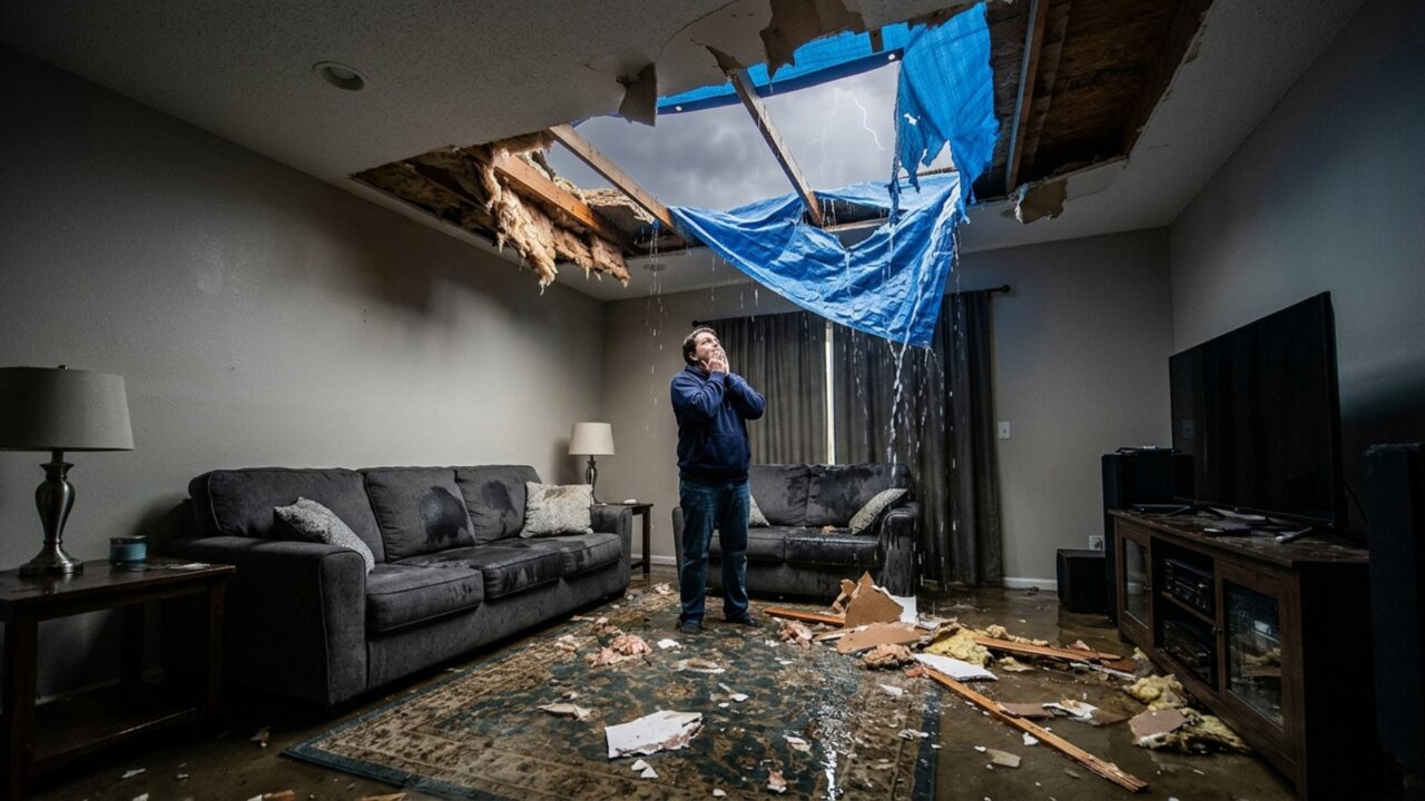 Pedreiro retira parte do telhado para reforma e chuva inesperada destrói forro, móveis e eletrodomésticos dentro da casa