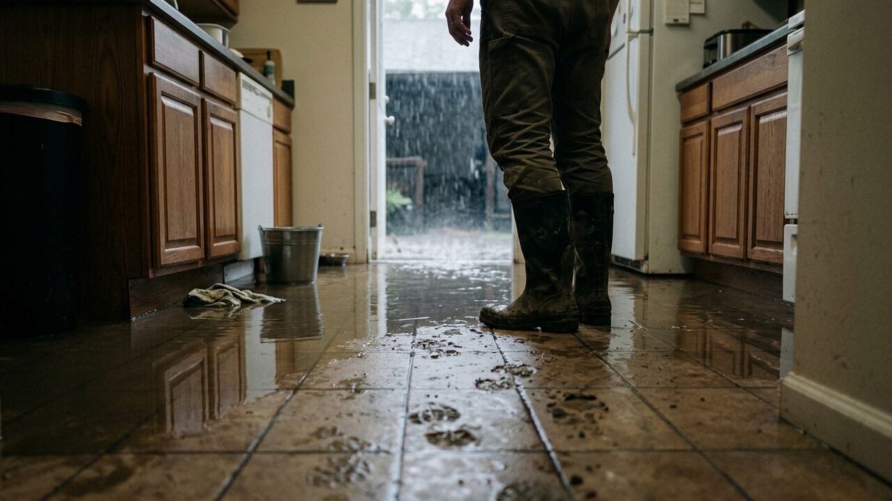 Vizinho cimenta 160 metros quadrados do quintal e direciona três saídas de água para a casa ao lado durante a primeira chuva forte