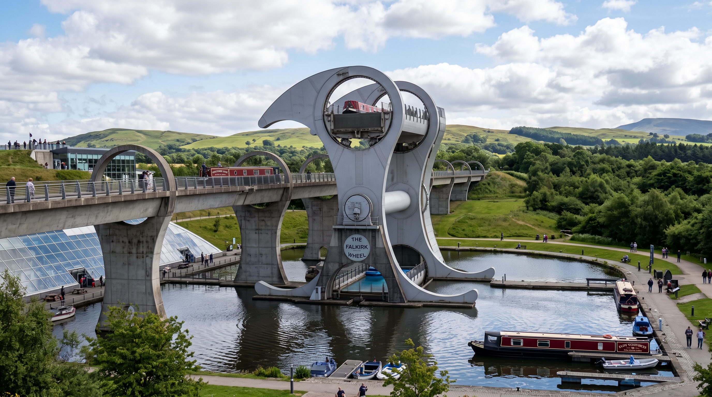 Substituindo um complexo sistema de onze eclusas, este colossal elevador rotativo de barcos usa a força do deslocamento de água e consome a mesma energia de algumas chaleiras elétricas para erguer embarcações a 24 metros de altura