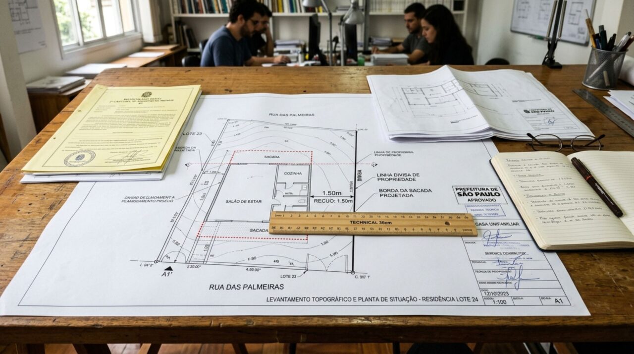 Mulher abre janela lateral de casa e percebe que nova varanda do vizinho ficou muito próxima da divisa, ela questiona obra e descobre que distância prevista no Código Civil pode desfazer toda a construção da varanda