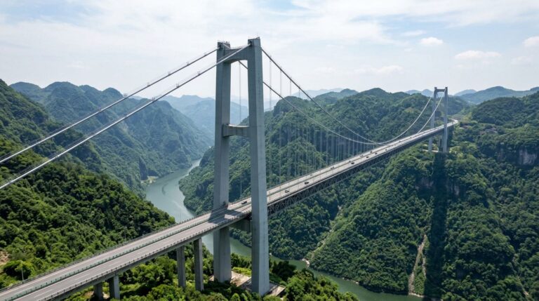 A Ponte do Rio Sidu atravessa um cânion tão profundo que até estabelecer a primeira ligação entre as margens exigiu uma solução incomum de engenharia