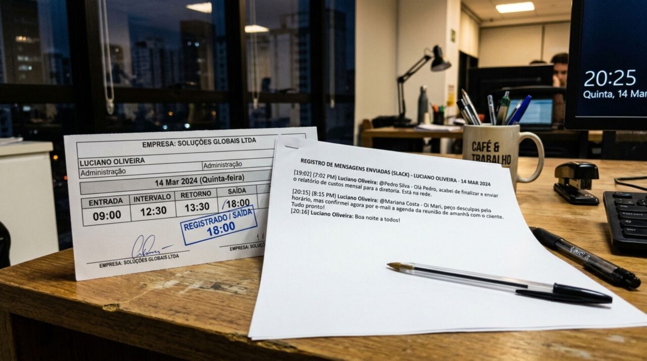 Funcionário bate o ponto às 18h, continua respondendo clientes pelo WhatsApp até a noite e, meses depois, percebe que esse período não aparece no espelho de ponto, empresa diz que eram apenas mensagens rápidas