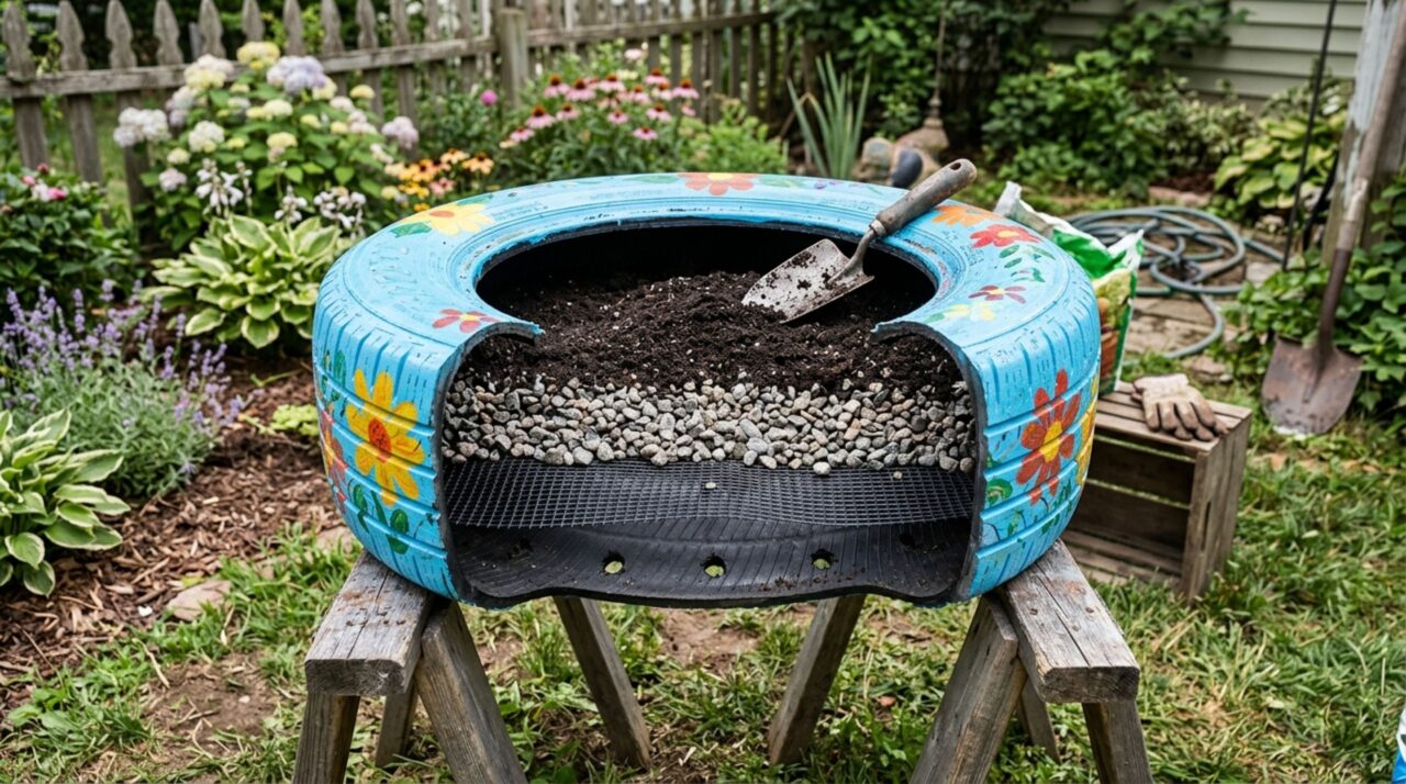 Como eu transformei pneus velhos em jardineiras com aparência de projeto de paisagismo