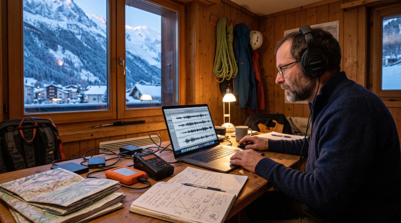 Professor se muda para uma vila quase deserta nos Alpes e passa o inverno registrando os sons de avalanches que descem pela montanha durante a madrugada