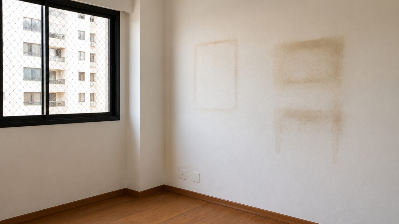 Proprietário exige pintura completa do apartamento após encontrar apenas duas paredes manchadas e tenta descontar todo o serviço da caução