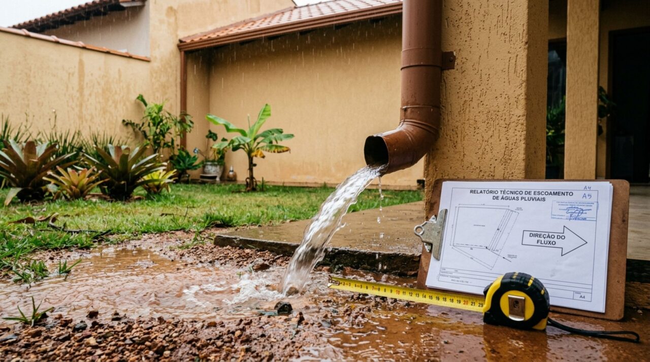 Casal passa fim de semana fora, ao voltar, descobre que vizinho mudou o telhado e passou a despejar água da chuva em seu quintal sem avisar e exige correção