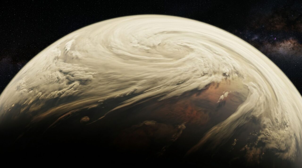Enquanto a superfície de Vênus gira lentamente, as nuvens superiores podem completar uma volta ao redor do planeta em aproximadamente quatro dias terrestres