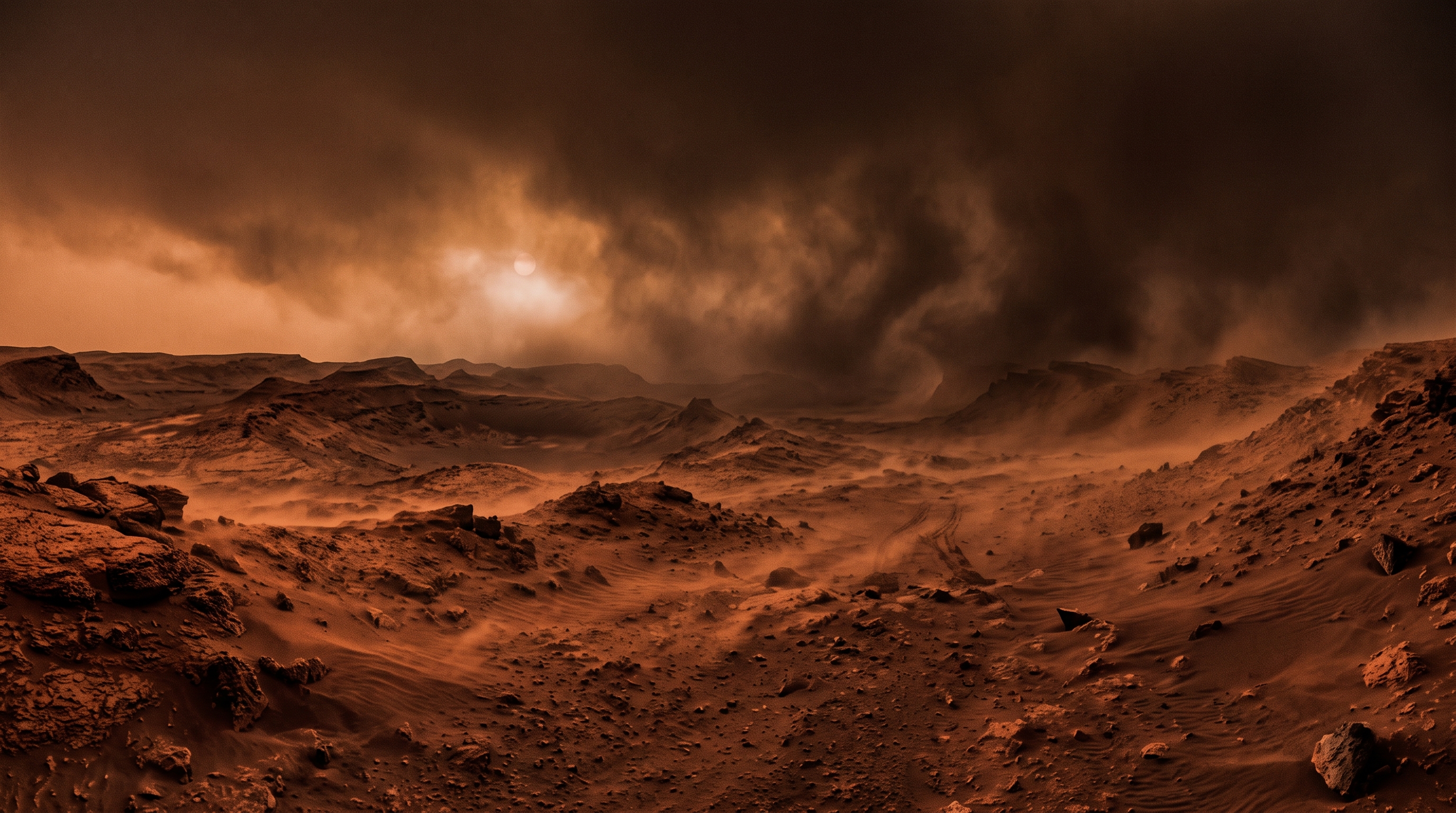 Em Marte, uma tempestade de poeira em 2018 cresceu a ponto de cobrir todo o planeta, bloqueando a luz solar por meses e esgotando os painéis solares do rover Opportunity até que ele silenciasse