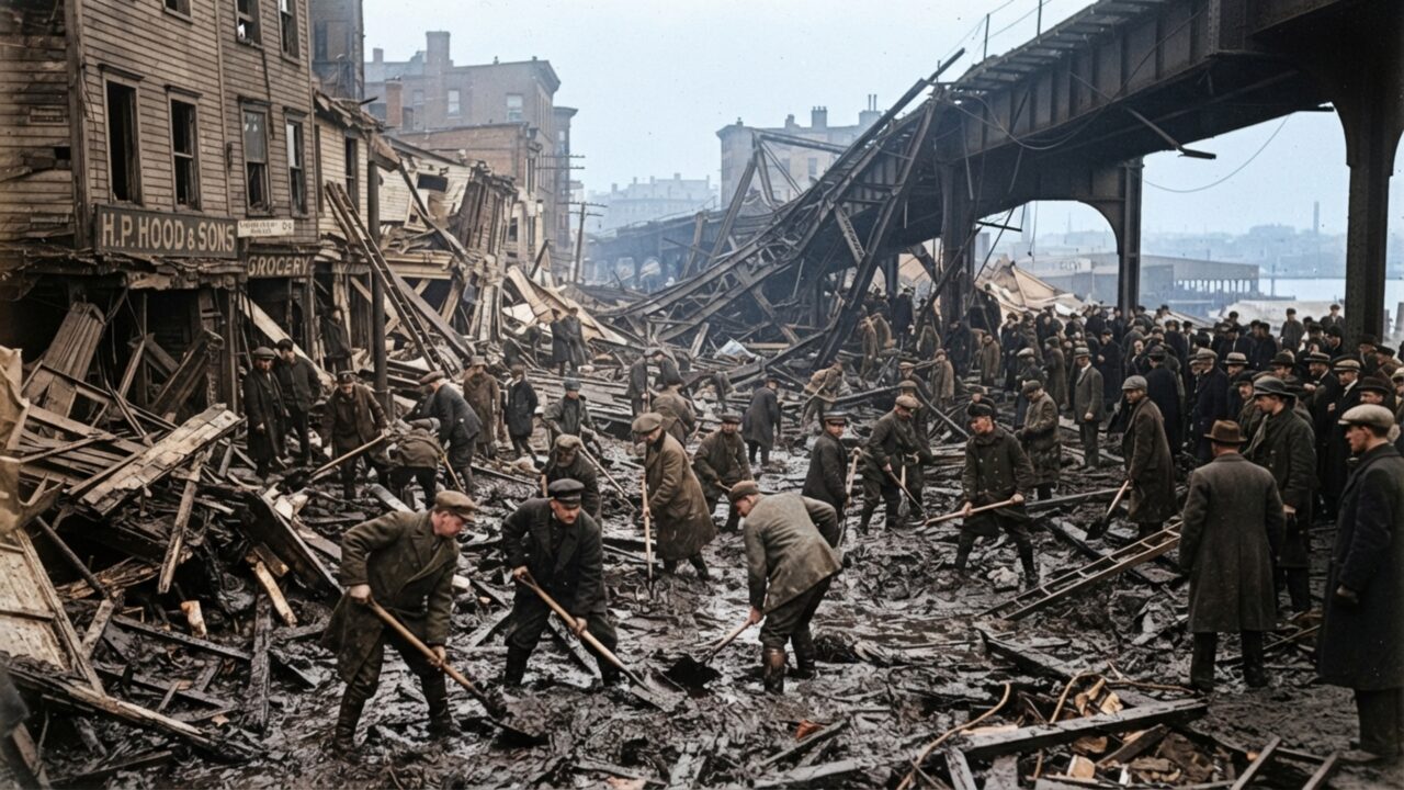 Uma onda de melaço tomou ruas de Boston em 1919 depois que um tanque com 2,3 milhões de galões se rompeu, avançando a cerca de 56 km/h e deixando 21 mortos e 150 feridos
