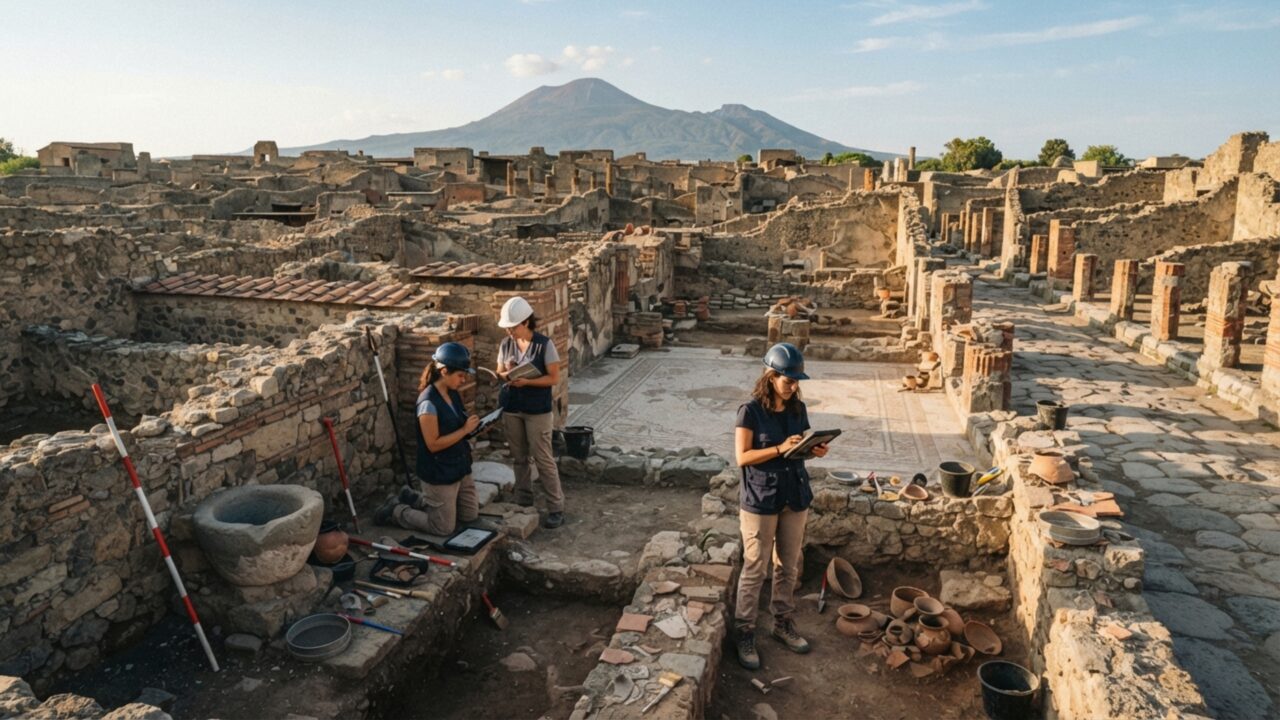 A erupção de 79 d.C. congelou uma obra em andamento em Pompeia, e as pilhas de cal viva e pozolana revelaram que romanos adicionavam água só depois de misturar os materiais a seco