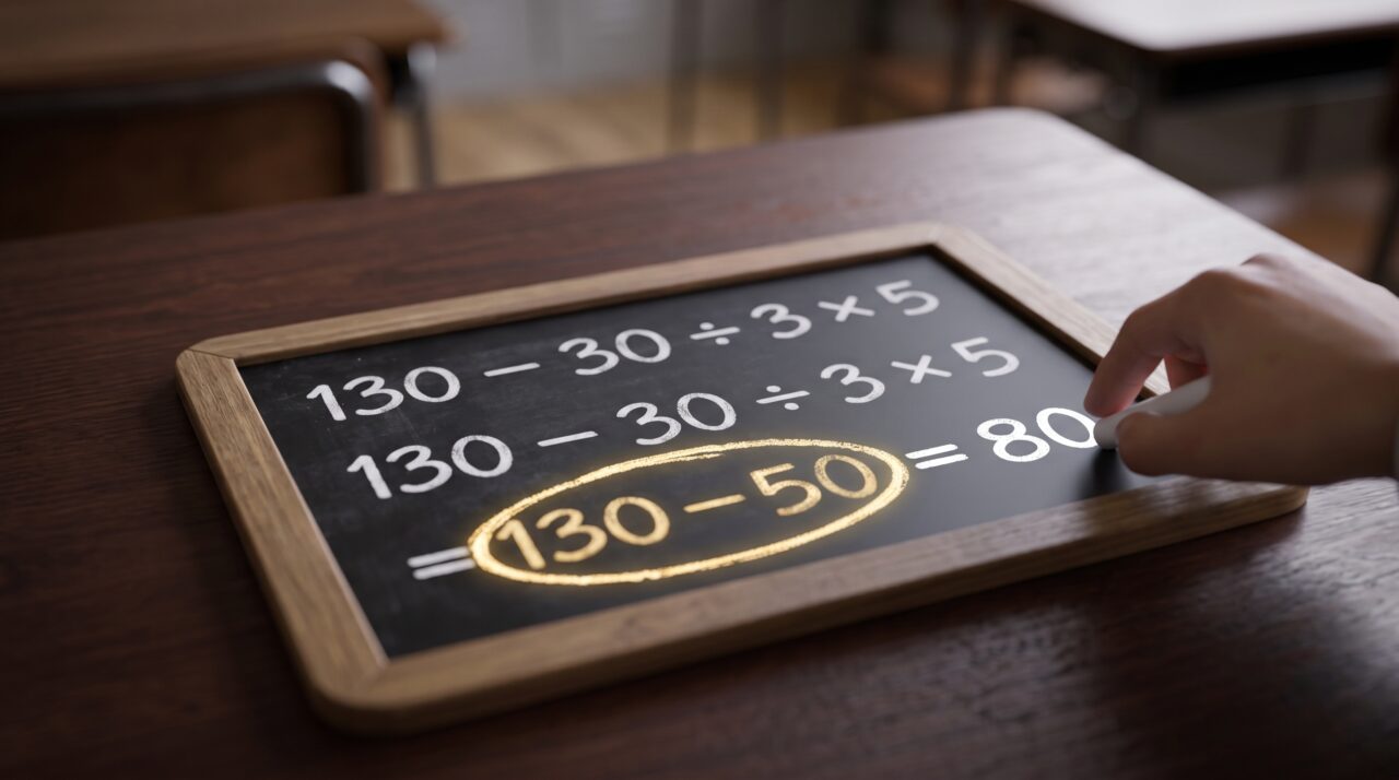Parece brincadeira de criança, mas essa expressão esconde uma armadilha que derruba adultos: 130 – 30 ÷ 3 × 5