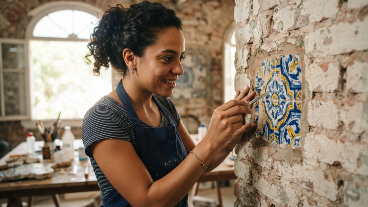 Proprietário reforma casa antiga e descobre sob quatro camadas de tinta um painel de azulejos originais assinado por renomado artista plástico