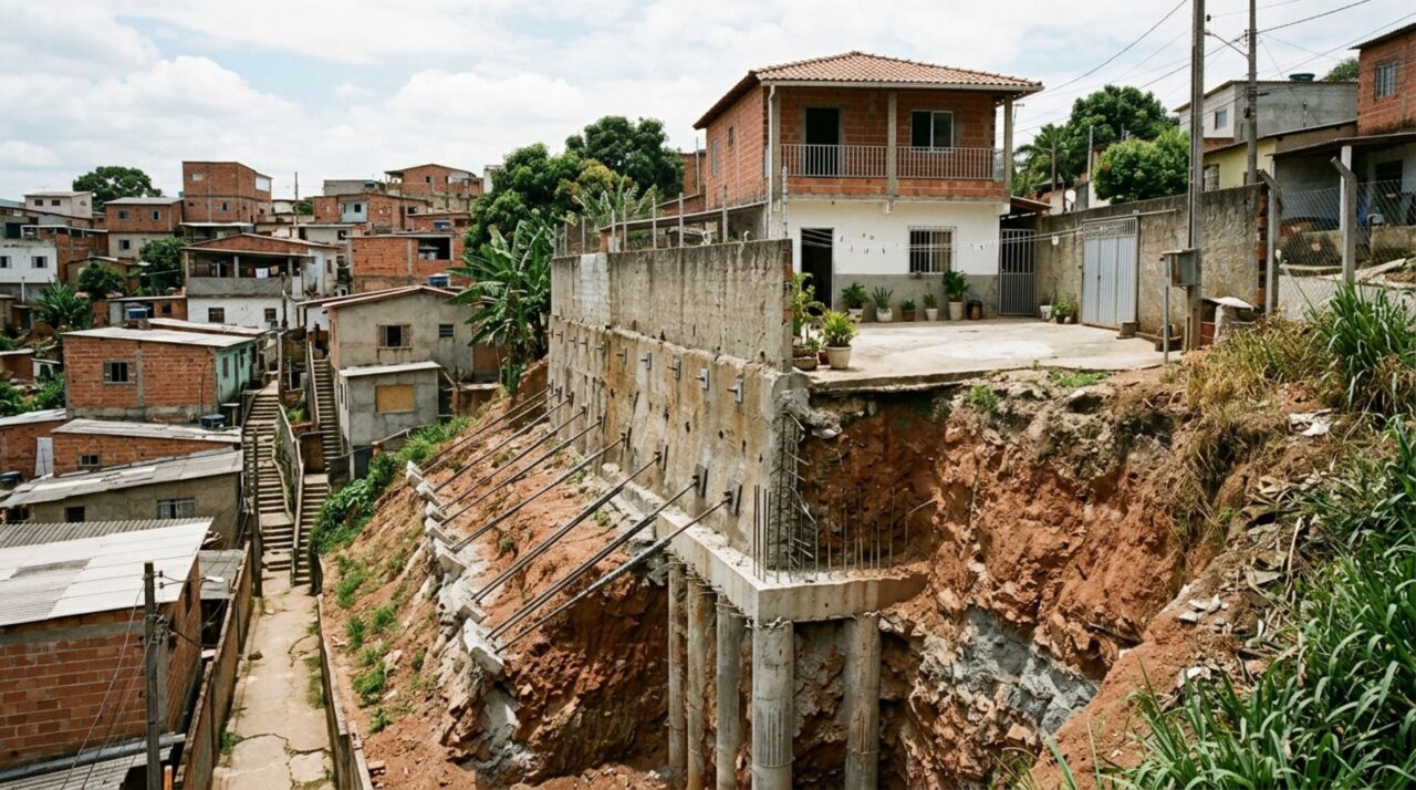 Família compra terreno em declive, constrói casa e muro de contenção e durante nova obra descobre que parte da estrutura depende do terreno do vizinho, morador se recusa a negociar e caso vai parar na justiça