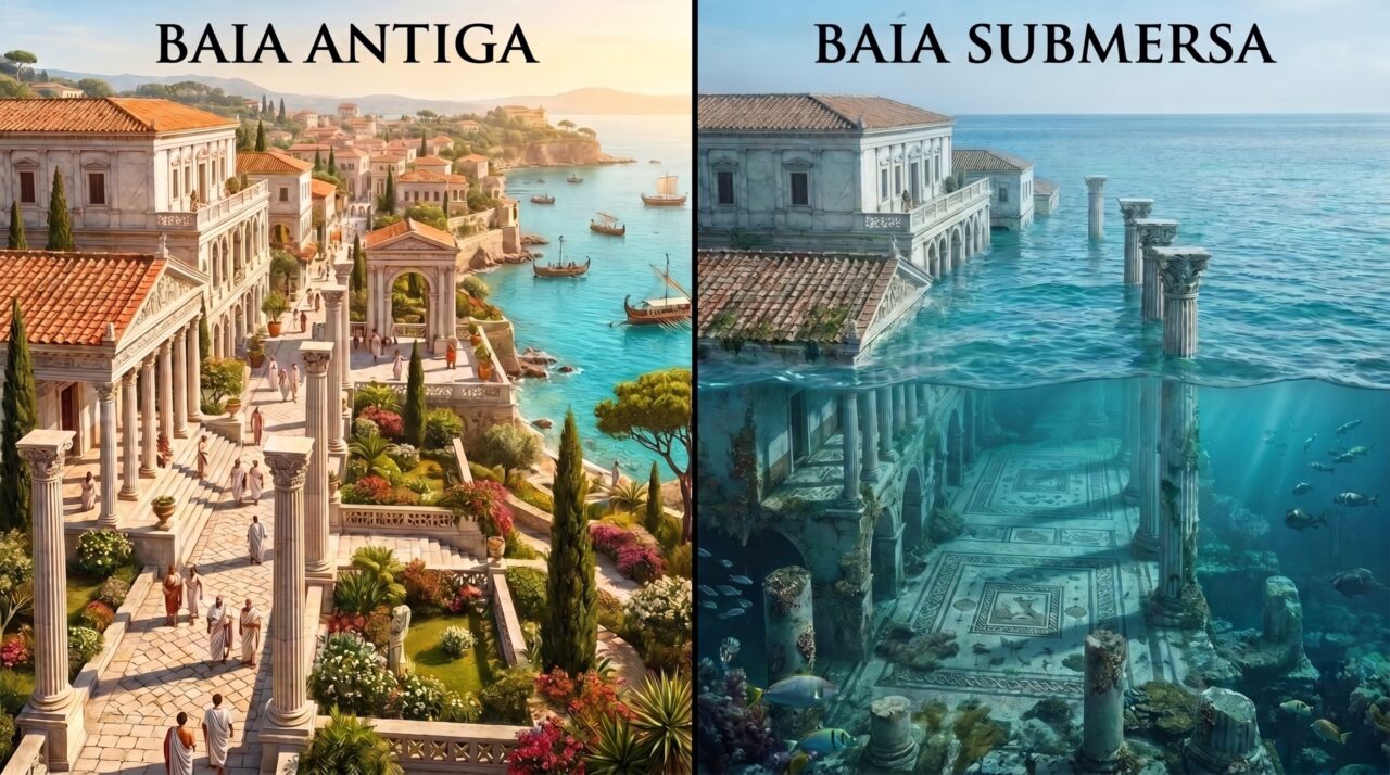 Cidade romana perto de Nápoles acabou entre 2 e 5 metros debaixo d’água porque o bradisismo rebaixou lentamente o terreno, e pisos foram elevados ainda na Antiguidade para tentar impedir que o mar invadisse os edifícios de Baia