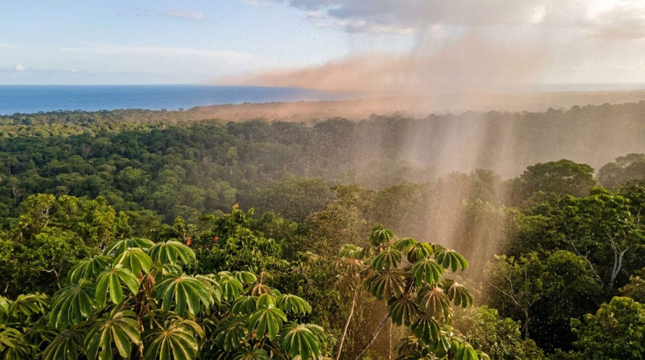 Parte da poeira do Saara que alcança a Amazônia deposita minerais contendo fósforo e contribui para o balanço de nutrientes da floresta