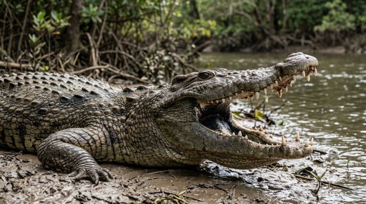 A anatomia do crocodilo-de-água-salgada Crocodylus porosus ajuda a explicar a força extrema de suas mandíbulas