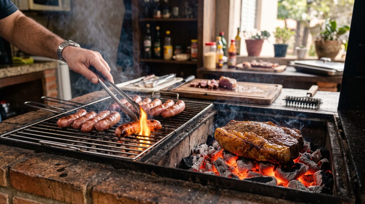 Churrasqueira pequena não é desculpa para carne queimada: separar o carvão em dois lados dá muito mais controle sobre o almoço
