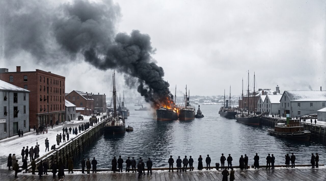Dois navios colidiram no porto de Halifax em 1917 e um deles carregava explosivos de guerra, provocando uma detonação que matou mais de 1.700 pessoas, feriu pelo menos 9 mil e lançou destroços por 8 quilômetros