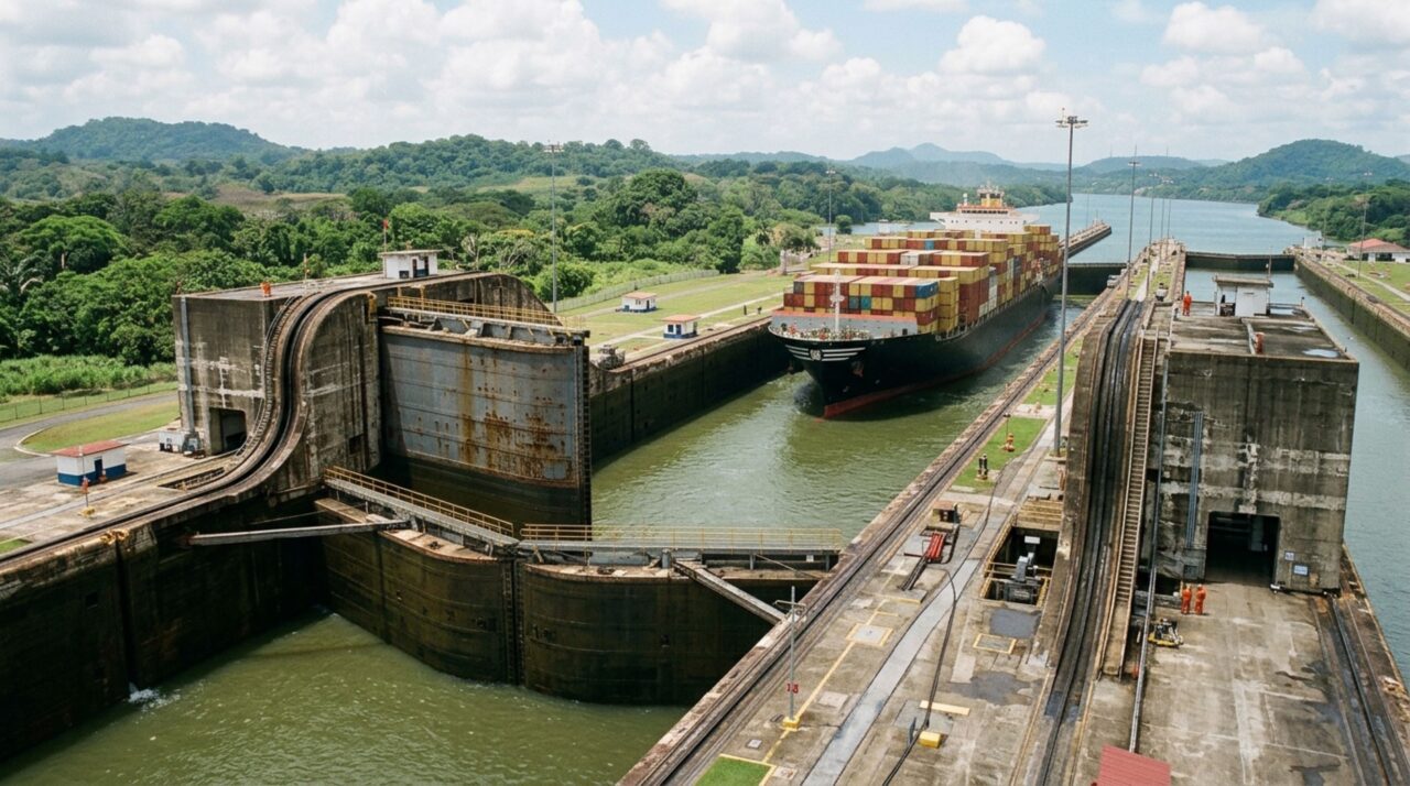 Navios de centenas de metros atravessam o Panamá sem bombas: 12 câmaras de eclusas usam apenas a gravidade da água para elevar embarcações 26 metros até o lago Gatún e baixá-las novamente