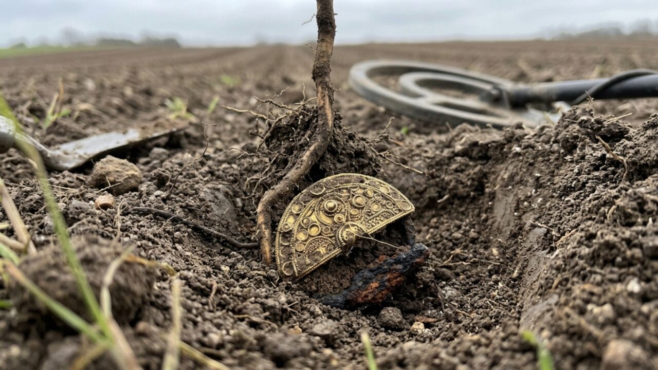 Um detectorista amador passou o aparelho num campo aberto da Dinamarca, ouviu o sinal, cavou, e tirou de lá um broche de ouro de 4 centímetros trabalhado em filigrana, que os pesquisadores dataram em cerca de 1.500 anos